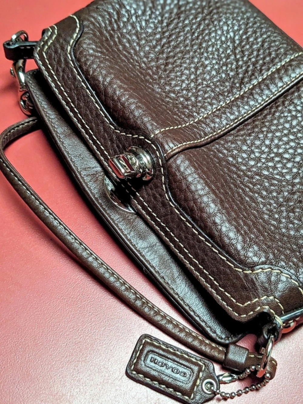 Coach Legacy Brown Leather Turnlock Wristlet Crossbody Bag - Picture 4 of 7